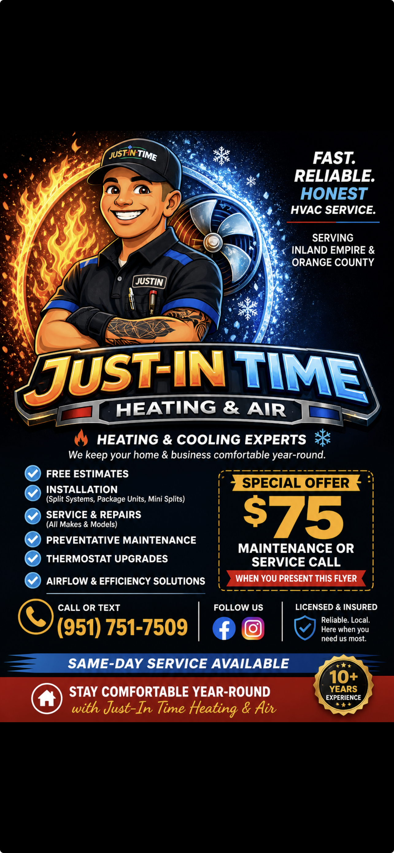 $75 Maintenance or Service Call Special — Just-In Time Heating & Air